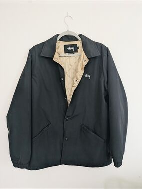 Men's Stussy SS Link Coaches Jacket with Beige Quilted Lining